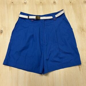 Vintage Ann Chabrol Shorts Womens 16 34W Blue Chino Pleated Belted Summer Casual